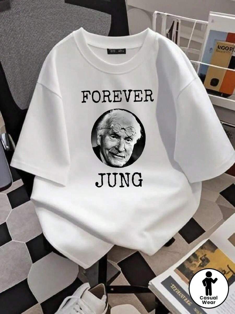 Camiseta Gráfica Forever Jung Carl Gustav Jung - Camiseta casual unisex para hombres y mujeres con texto llamativo y estampado de retrato, tejido suave y transpirable, adecuada para todas las estacion - Blanco - Ver 1