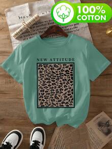 Edición Limitada, Camiseta de Mujer con Estampado de Leopardo, Moda Primavera/Verano, Ropa Casual para Salidas, Diseño Suave y Cómodo, Algodón Ligero - Albaricoque - Ver 6