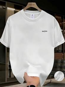 Camiseta sencilla de corte regular en azul marino para hombre y mujer - Camiseta casual de verano de manga corta con cuello redondo suave, con estampado de logotipo en el pecho, tela transpirable de 180GSM, lavable a máquina, estilo básico para el día a día, corte holgado unisex, ropa versátil, neutral, a la moda, cómoda, material ligero, camiseta estampada, ropa para adultos, estilo urbano, atuendo casual diario, verano. - Blanco - Ver 12