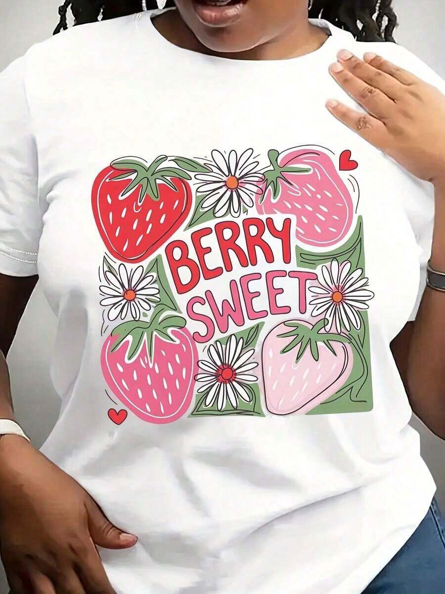 Camiseta Berry Sweet, Camiseta con Estampado de Fresas, Camiseta Linda de Verano, Camiseta Cottagecore, Camiseta Linda para Mujer, Camiseta de Verano con Frutas, Regalo para Ella - Blanco - Ver 1
