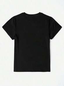 1 Piece Women's Plus Size Summer Short Sleeve T-Shirt With Round Neck, Letter And Bat Print, Casual, Versatile, For Everyday Wear, Black, 180g, 100% Cotton. - 黑色 - 查看 5