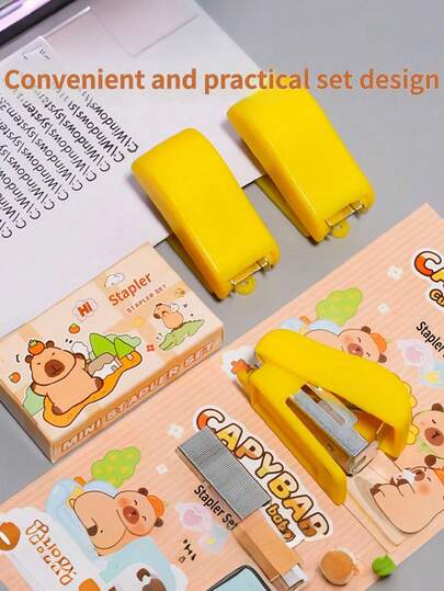 Cute Mini Capybara Stapler Set With Staples, Random Color & Pattern, Portable Pocket Stapler Ideal For School, Office And Travel