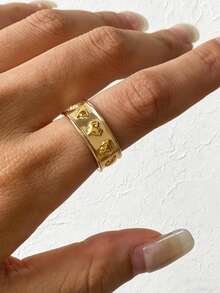 1pc 18K Gold Plated Stainless Steel, Women's Gold, Heart Shaped Design, Asymmetric Heart, Ins Style, Delicate Gift, Valentine's Day Gift, Adjustable Size, Elegant Ring, Women's Jewelry, Bohemian Style - Titanium Steel Ring - View 1