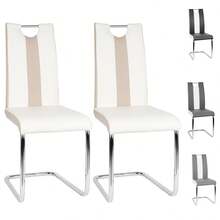 2er-Set Esszimmerstühle aus PU-Leder – Küchenstühle mit einer Tragkraft von 120 kg – Moderner und bequemer Stil - Weiß, 2er-Set - View 10