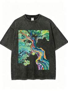 | Exquisite Design | Loose And Comfortable | Easy To Match | 100% Cotton T-Shirt, Printed With A Vibrant And Flowing Design, Suitable For Everyday Wear, A Must-Have For Effortless Outfits, Women's T-Shirt, Comfortable Short Sleeves For Outdoor Vacations And Sports, Perfect Gift, The Best Choice For Holidays. - 黑色 - 查看 7