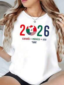 Símbolos unidos de Canadá México y USA formando un número 2026 que expresa la fuerza y amistad del continente celebrando la cooperación deportiva y cultural camiseta de mujer cómoda y moderna para ocasión casual - Negro - Ver 1