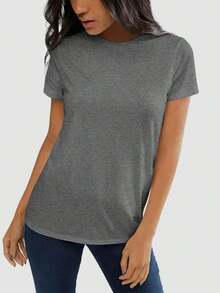 2026 Nueva Moda en Ropa OUTBALL Camisetas de Manga Corta para Mujer, Cuello Redondo, Tops Básicos de Moda, Corte Holgado, Ropa Casual de Verano, Prendas Suaves - Gris - Ver 3