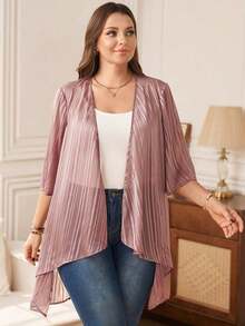 Chaqueta casual de apertura frontal con mangas 3/4 de jacquard para mujer de talla grande, para atuendos de vacaciones de otoño/invierno, atuendos de primavera, ropa de verano, vestidos de primavera, atuendos de primavera, ropa de primavera par - Rosa vieja - Ver 7