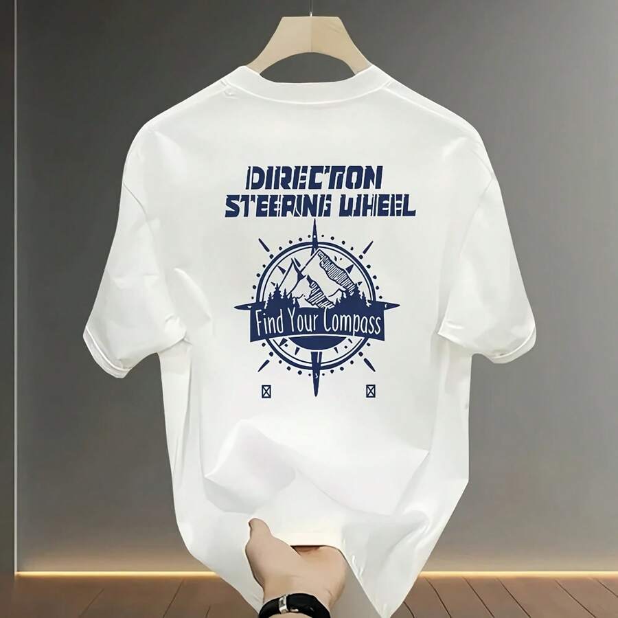 Camiseta de Verano para Hombre, 100% Algodón Puro de Alta Calidad, para ViAJses al Aire Libre, Cuello Redondo, Estampada, Transpirable - forma - Ver 1