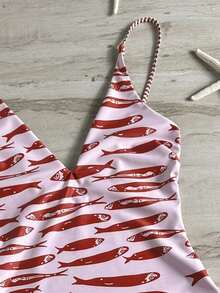 Swim Mod Traje de baño de una pieza con tirantes ajustables y reversible con base amarilla y lunares marrones + rayas marrones y amarillas, Primavera/Verano 2026 - Multicolor - Ver 6