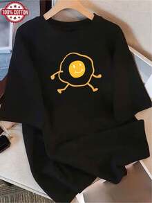Funny T-Shirt With An Original Smiling Design, 100% Cotton, Comfortable Casual Fashion, Urban Style, Perfect Gift For Friends And Family, Available In Various Sizes And Colors For Everyday Youth. - 黑色 - 查看 1