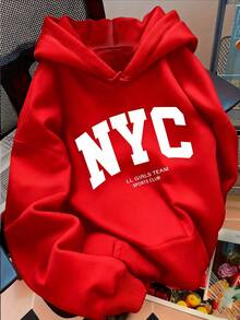 Women's NYC Print Sweatshirt - Casual, Stylish, Fashionable, Elegant, Soft, Comfortable, 100% Cotton - 紅色 - 查看 1