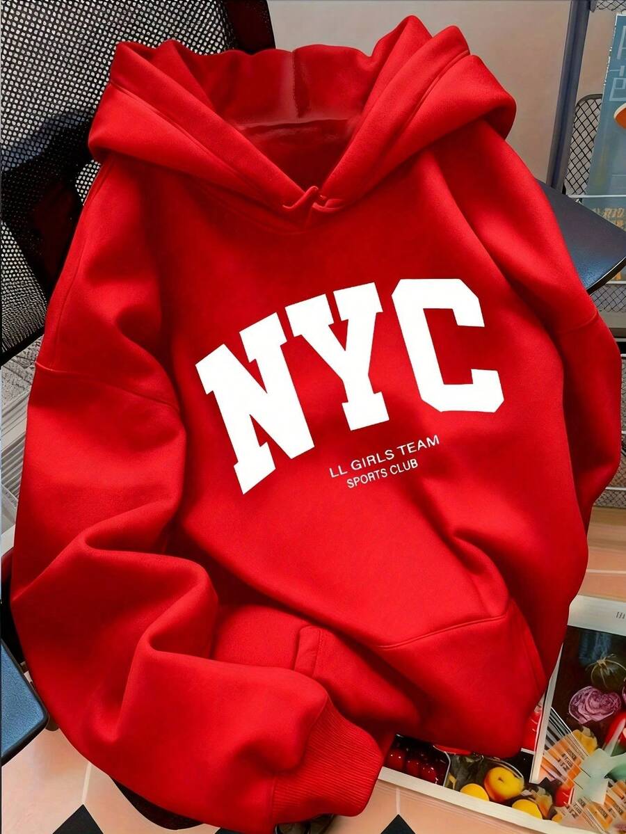 Women's NYC Print Sweatshirt - Casual, Stylish, Fashionable, Elegant, Soft, Comfortable, 100% Cotton - 紅色 - 查看 1