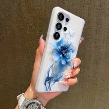 Funda para teléfono: Funda adecuada para Samsung Galaxy S23 S23plus S24  S24Ultra S25 S25Plus S25Ultra S26 S26Ultra S26Plus, a prueba de golpes, de doble capa, tipo gel, con absorción magnética, protege la cámara, ultrafina, con un elegante diseño de flores azules. - Azul claro - Ver 5