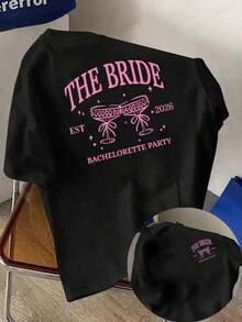 Camiseta con Estampado de Despedida de Soltera "La Novia", Manga Corta, Cuello Redondo, Top Casual para Primavera y Verano, Ropa de Mujer, Camisetas Estampadas para Uso Diario - Negro - Ver 6