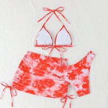 Traje de Baño de Dos Piezas para Mujer, Bikini para Vacaciones en la Playa, Traje de Baño de Tres Piezas - naranja - Ver 4