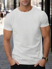 Nueva camiseta de manga corta estampada para hombre, para el verano, top moderno y a la moda, estilo básico de cuello redondo para primavera y verano, versátil y transpirable, adecuada - Blanco - Ver 5
