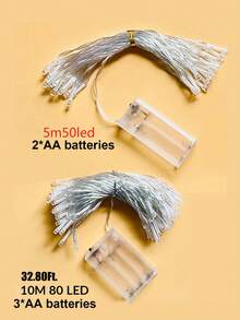 1pc 5M 50LED / 10M 80LED Battery Powered LED Fairy String Lights,Home Bedroom Decor,Battery Powered, Wedding Birthday Party Decor Lights, Outdoor Garden Yard Porh Decor Light String,Girls Room Wall Decor Fairy Lights,Festival Decor Lights - Clear - View 12