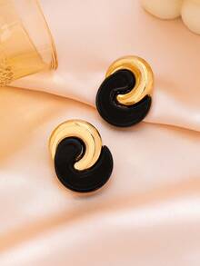 1 Pair Unique Petal Oil Drop Earrings - Black-236 - View 4
