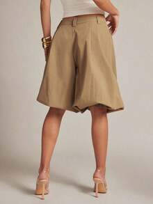 Pantalón corto/largo de mujer con dobladillo acampanado y fruncido - Caqui - Ver 3