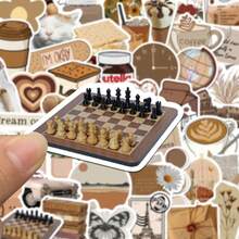 60pcs Brown Aesthetic Retro Stickers, Cute Graffiti Decals For Guitar, Notebook, Water Bottle, Ins Style School Supplies - 1 Set - View 4