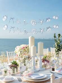 8pcs/Set Last Call DIY Garland Banner, Summer Ocean Theme Party Decorations, Blue Beach Bridal Or Bachelorette Party Decor, Blue Bow Starfish Ring Paper Hanging Banner Last Toast On The Coast, For Bridal Shower Bachelorette Weekend Decor - Summer Decorations - View 4