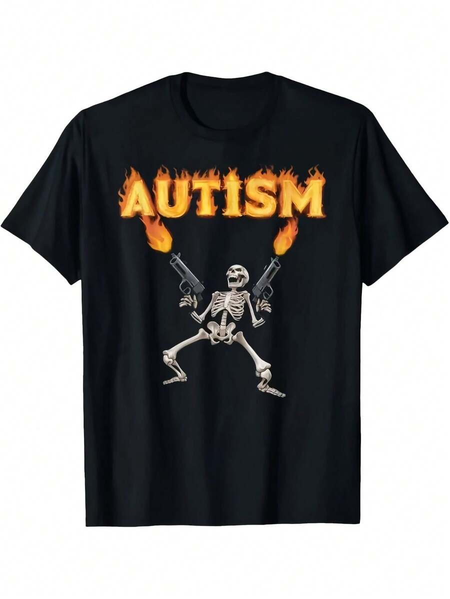Lightweight,Interesting Men's Patterns T Shirt | Autism Thank You Gesture T Shirt,Round Neck,Short Sleeve,Casual Fit,Suitable For All Seasons,Round Neck,The Fabric Is Slightly Elastic. - Black - View 1