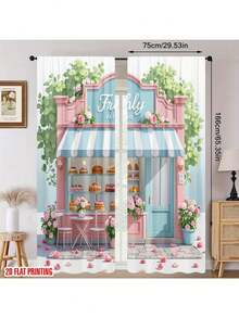 2pcs Freshly Patisserie Bakery Scene 2D Flat Print Party Curtains - 100% Polyester Light-Blocking Machine Washable Rod Pocket Curtains For Spring Celebrations, Easter, Birthdays, Weddings - Vibrant Bakery Artwork With Pastel Colors, Versatile Home Decor, Festive Decorations, Whimsical Design, Easy Maintenance, Decorative Drapes, DIY Enthusiasts, 2D Flat - Nhiều màu - Xem 1