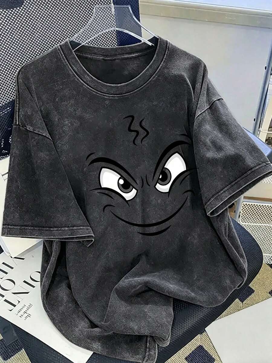 Camiseta de algodón 210G lavada estilo vintage para mujer, manga corta con cuello redondo y diseño ligero para Navidad 2025, camiseta con estampado de muñeco de nieve navideño y diseño de linterna, adecuada para ir al trabajo en primavera y verano, prenda sin arrugas para usar en capas (lavable a máquina), moda de primavera, ropa casual, estilo vintage, estampado navideño, camiseta transpirable, textura suave, camiseta navideña, camiseta estampada, moda femenina, camiseta básica para compras navideñas, regalo de Año Nuevo. - Negro - Ver 1