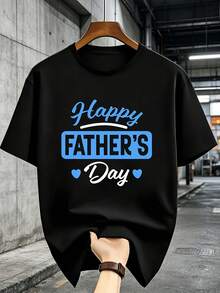 Camiseta de manga corta con cuello redondo, corte regular, versátil para el día a día, regalo perfecto unisex, camiseta estampada de manga corta para el verano 2026, 180g, Feliz Día del Padre. - Negro - Ver 6