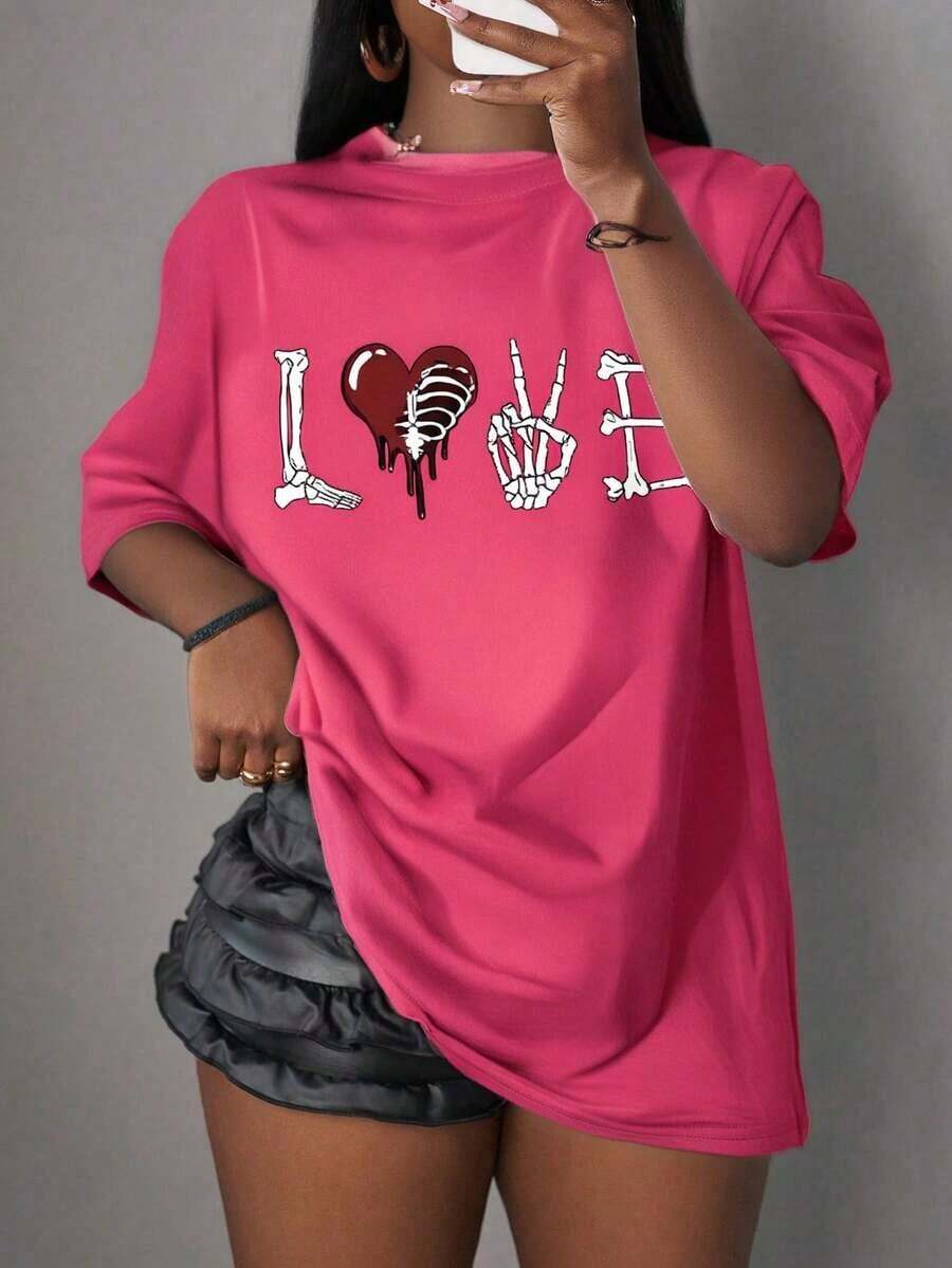Letras  Casual  Poliéster        Deportivo  Oficina  Casa - Rosa Fucsia - Ver 1