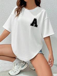 Women's Loose-Fitting T-Shirt With A Round Neck And Exquisite Print. Soft And Breathable Fabric, Comfortable To Wear, And Short Sleeves. Casual And Relaxed Fit, Versatile Style. Made From High-Quality 100% Pure Cotton (200 G). - 白色 - 查看 7