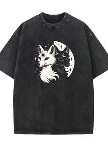 Camiseta casual vintage cómoda y lavada para mujer, camiseta de manga corta con cuello redondo,% algodón lavado y versátil para hombre, adecuada para uso diario y atuendos de, estilo unisex. - Negro - Ver 2