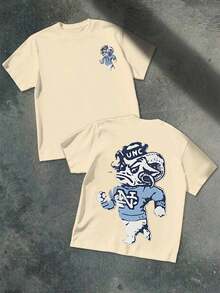 Camiseta Casual UNC Tar Heels con Doble Estampado, 100% Algodón, Diseño de Mascota Azul y Blanco, Camiseta de Manga Corta - Gris - Ver 6