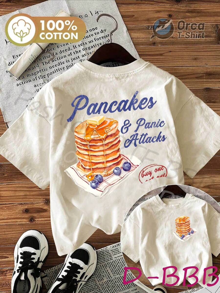 Camiseta de manga corta de algodón puro para mujer, estilo vintage y lindo, cuello redondo, estampado de doble cara con el divertido eslogan "Muffins and Anxiety", ideal para vacaciones de verano, primavera/verano, estilo casual y fresco. - Albaricoque - Ver 1