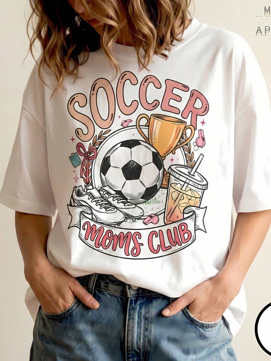 Camiseta Soccer Moms Club , Camiseta de Fútbol para Mujer a la Moda, Autorizada por la  para la Copa del Mundo, Camiseta de Alta Calidad para Mujeres y Hombres, Camiseta Casual de Verano de Manga Corta con Estampado, para Uso Diario en Casa, Fitness, Deportes al Aire Libre, Vacaciones en la Playa, Transpirable. - Blanco - Ver 1
