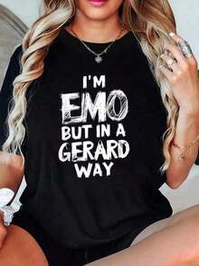 Camisetas para parejas, Soy Emo pero de una manera Gerard E-Girl E-Boy camiseta punk gótica de algodón para mujeres, camiseta gráfica de cuello redondo y manga corta casual - Negro - Ver 6