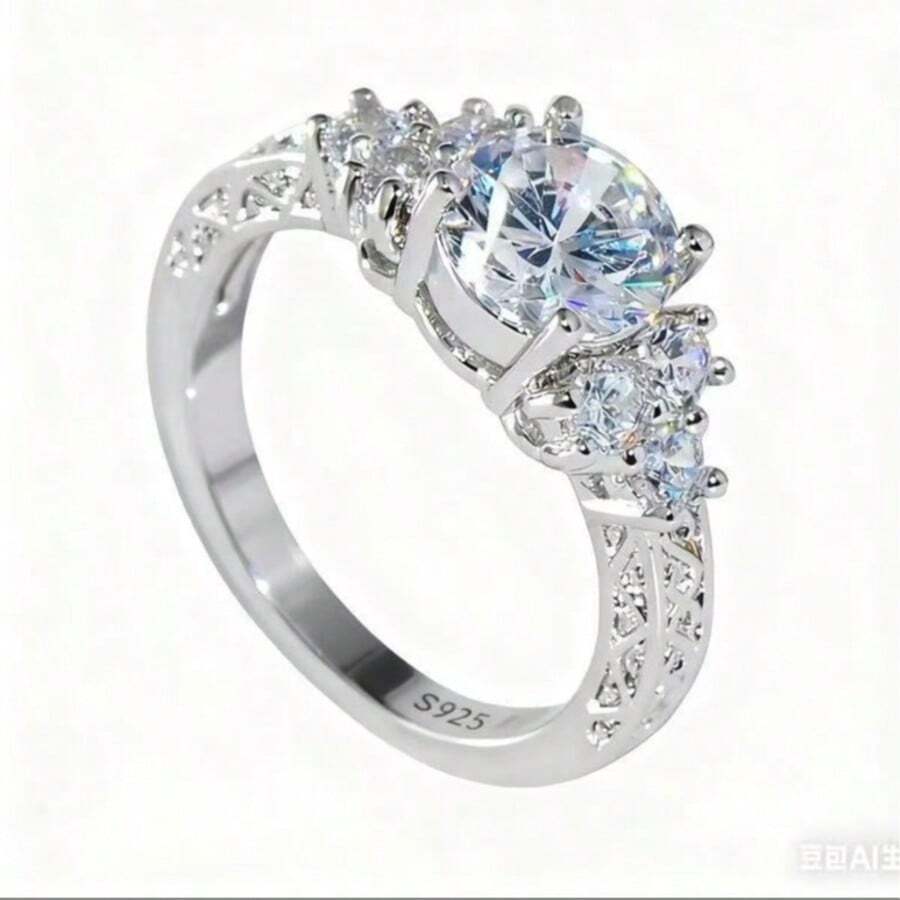 Luxurious 925 Sterling Silver Halo Ring, Set With Sparkling Round Cubic Zirconia - The Perfect Gift For Engagements And Proposals, April Birthstone, Suitable For Weddings And Parties. - Silver - View 1
