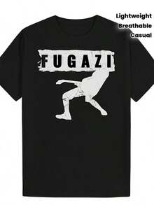 Camiseta Casual de Verano para Hombre - Estampado Gráfico FUGAZI, Cuello Redondo, Blanca con Letras Negras, Ligera y Transpirable para Vestimenta Casual, Camiseta Gráfica de Ropa Transpirable - Negro - Ver 1