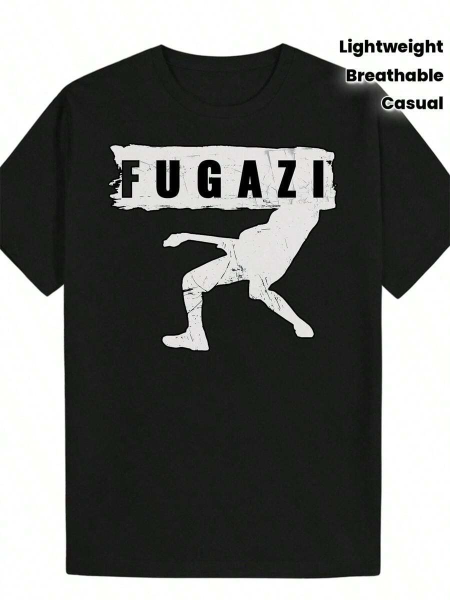 Camiseta Casual de Verano para Hombre - Estampado Gráfico FUGAZI, Cuello Redondo, Blanca con Letras Negras, Ligera y Transpirable para Vestimenta Casual, Camiseta Gráfica de Ropa Transpirable - Negro - Ver 1