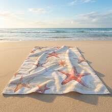 1 pièce Serviette de plage à imprimé étoile de mer, convient pour les voyages, le camping en plein air, la plage, la natation, les vacances à la plage - A - Voir 6