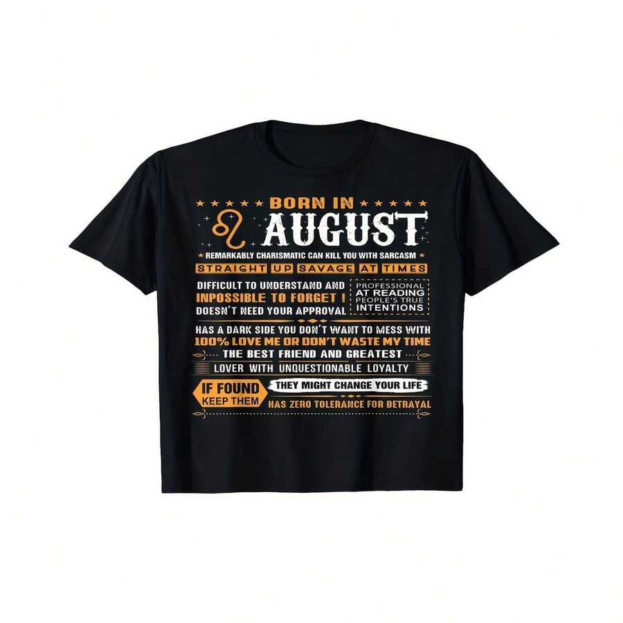 Camiseta de cumplea?os Leo de agosto con decoración exclusiva para el Día de la Independencia y el Día del Padre. Camiseta informal negra para hombre con estampado inspirador. Lavable a máquina. Cómoda y apta para todas las estaciones. Ideal para hombres y mujeres, perfecta para actividades al aire libre. - Negro - Ver 1