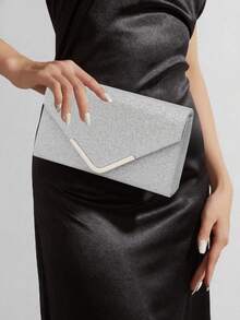 LETODE Sparkling Elegant Envelope Clutch Bag For Women, Evening Bridal Wedding Handbag With Detachable Metal Chain, Suitable For Party, Wedding, Multi-Functional Clutch, Cocktail Party, Wedding Banquet, New Style Wallet - Silver - View 4