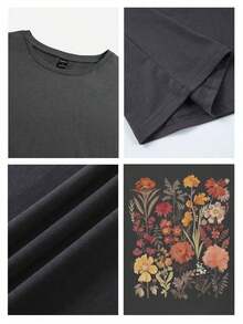Unique T-Shirt With Vintage Wildflower Print, Bohemian And Natural Style, Ideal For Relaxed And Stylish Looks. - Black - View 4