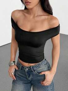 Tops ajustados de verano de diseño multifuncional de punto en azul marino para mujeres - Negro - Ver 7