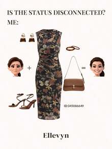 Vestido elegante de longitud media con pliegues y estampado de lunares para mujer - Multicolor - Ver 4