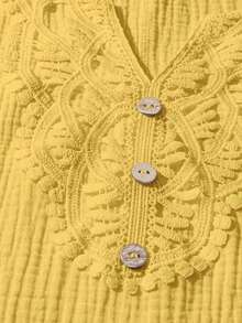 Mono informal con cuello en V y estampado floral para mujer talla grande - Amarillo - Ver 5