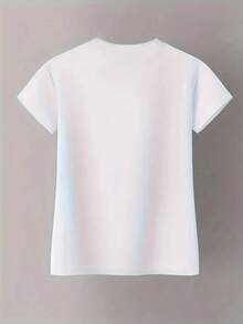 Camiseta de mujer de manga corta con estampado moderno, cuello redondo, tela de elasticidad media, adecuada para todas las estaciones, camisas de algodón para mujer, blusas negras para damas. - Blanco - Ver 3