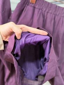 Linen Shirt And Shorts Set (2 Pieces), Lined With Elastic. - Purple - View 7