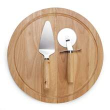 Kit Pizza 3 Peças. Bandeja, Espátula e  Cortador. Bambu e Inox - Marrom Claro - Visão 8